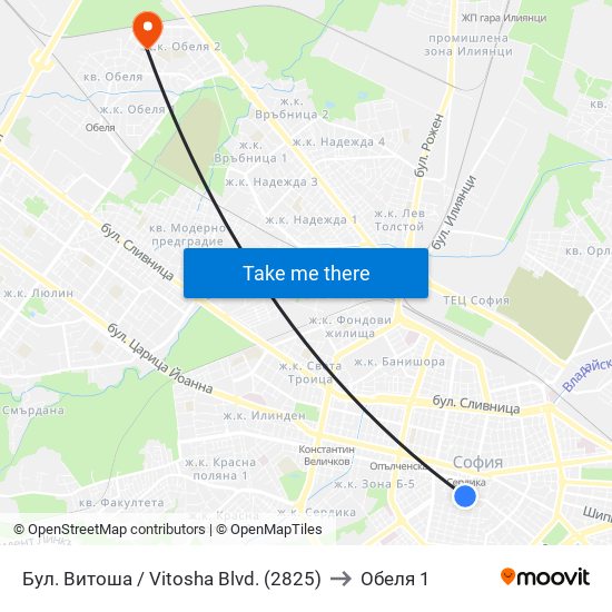 Бул. Витоша / Vitosha Blvd. (2825) to Обеля 1 map