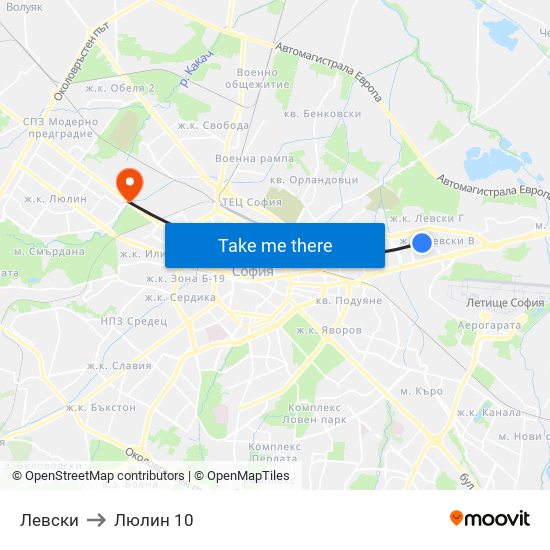 Левски to Люлин 10 map