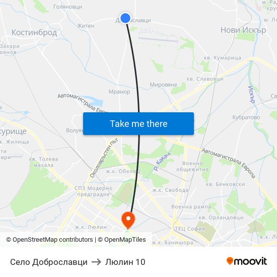 Село Доброславци to Люлин 10 map