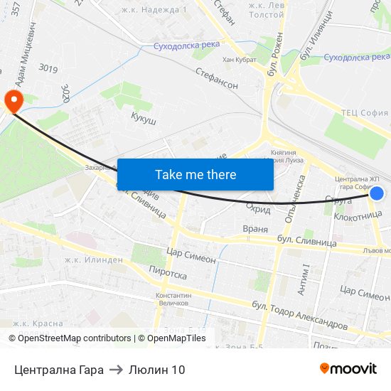 Централна Гара to Люлин 10 map