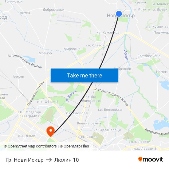 Гр. Нови Искър to Люлин 10 map