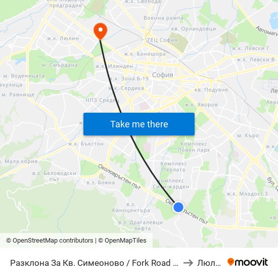 Разклона За Кв. Симеоново / Fork Road To Simeonovo Qr. (1458) to Люлин 10 map