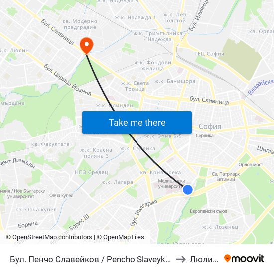 Бул. Пенчо Славейков / Pencho Slaveykov Blvd. (0356) to Люлин 10 map