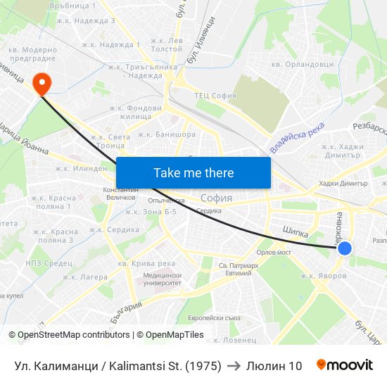 Ул. Калиманци / Kalimantsi St. (1975) to Люлин 10 map