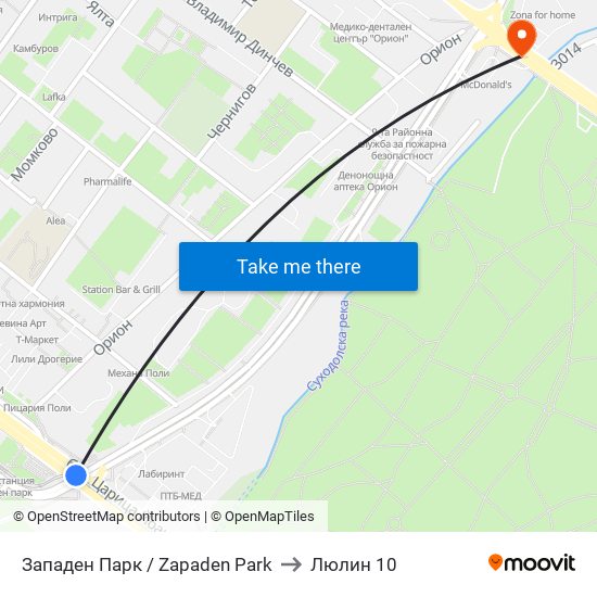 Западен Парк / Zapaden Park to Люлин 10 map