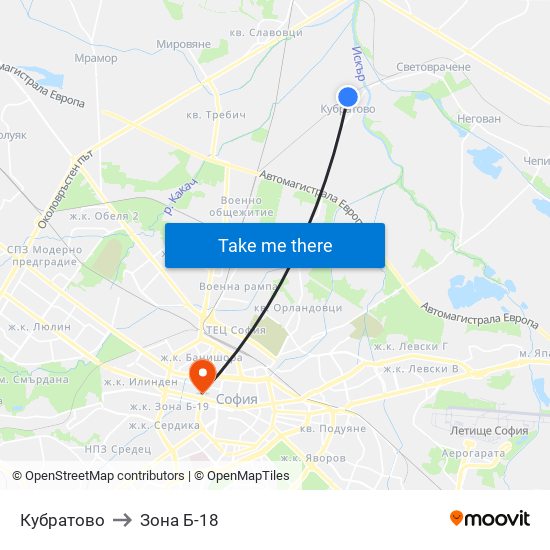 Кубратово to Зона Б-18 map