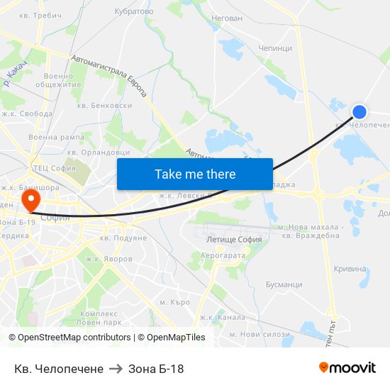 Кв. Челопечене to Зона Б-18 map