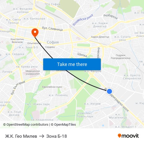 Ж.К. Гео Милев to Зона Б-18 map