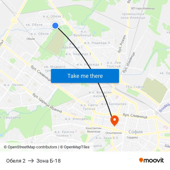 Обеля 2 to Зона Б-18 map