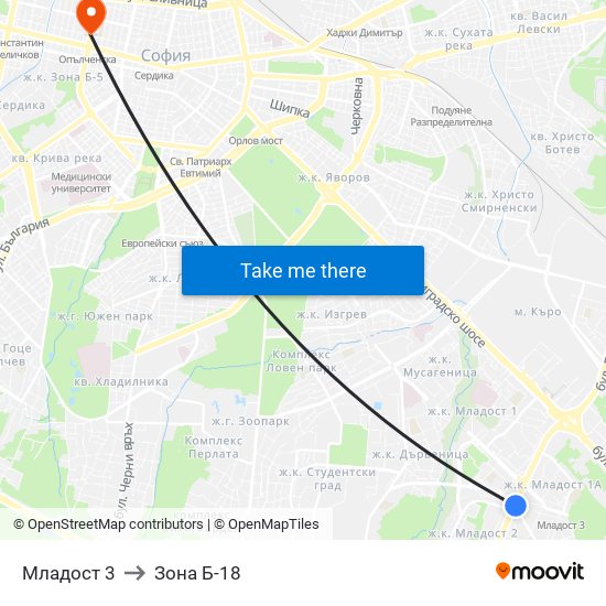 Младост 3 to Зона Б-18 map