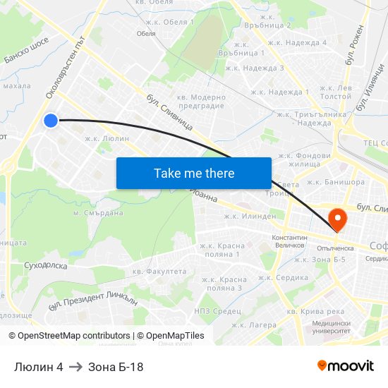 Люлин 4 to Зона Б-18 map