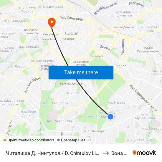 Читалище Д. Чинтулов / D. Chintulov Library (2366) to Зона Б-18 map
