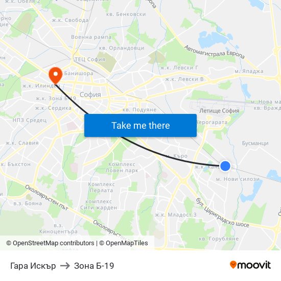Гара Искър to Зона Б-19 map