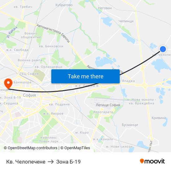Кв. Челопечене to Зона Б-19 map
