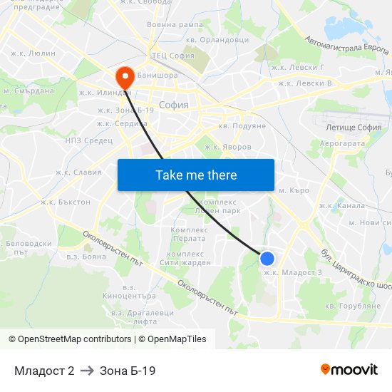 Младост 2 to Зона Б-19 map