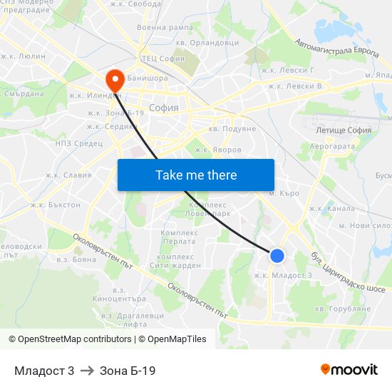 Младост 3 to Зона Б-19 map