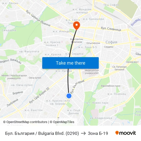 Бул. България / Bulgaria Blvd. (0290) to Зона Б-19 map