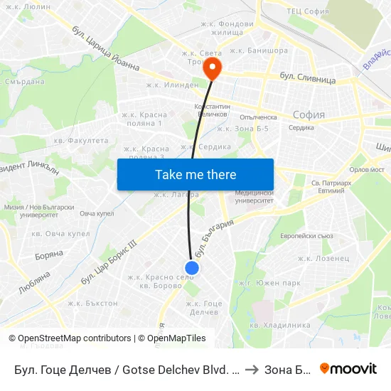 Бул. Гоце Делчев / Gotse Delchev Blvd. (0308) to Зона Б-19 map