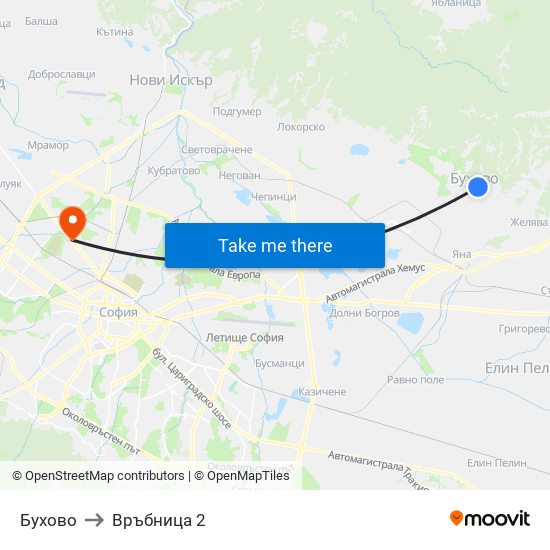 Бухово to Връбница 2 map