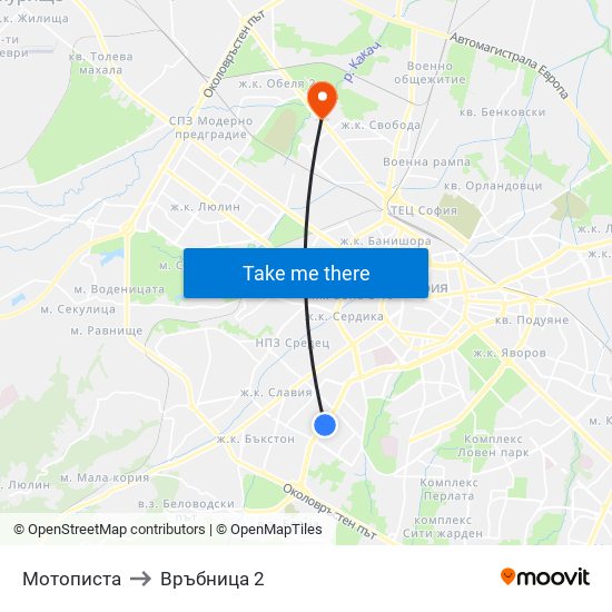 Мотописта to Връбница 2 map