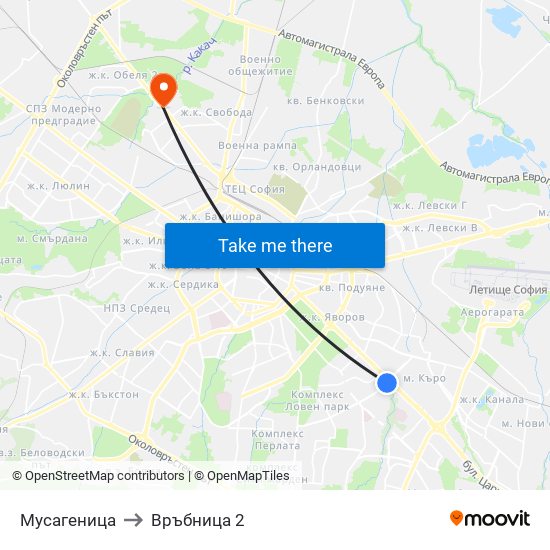 Мусагеница to Връбница 2 map