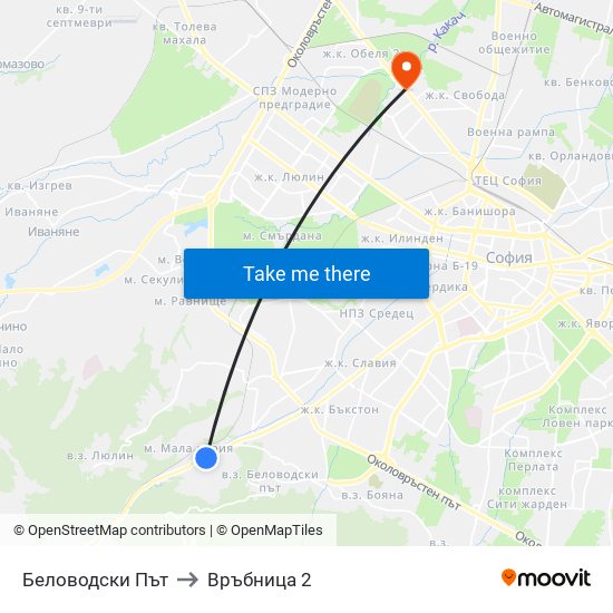 Беловодски Път to Връбница 2 map