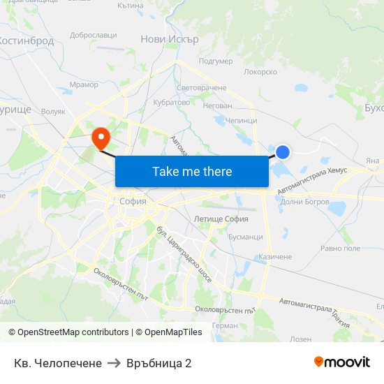 Кв. Челопечене to Връбница 2 map