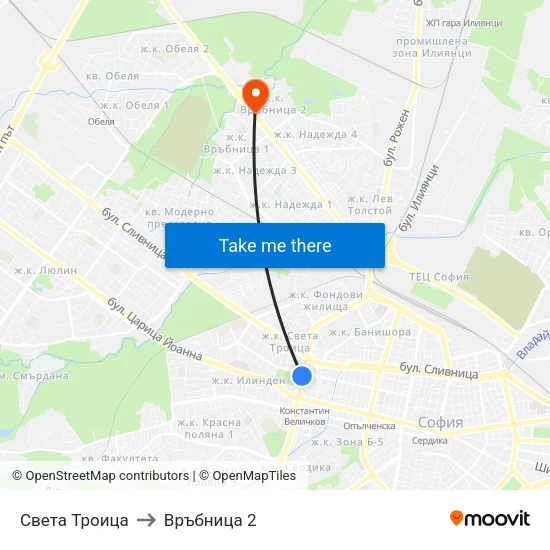Света Троица to Връбница 2 map