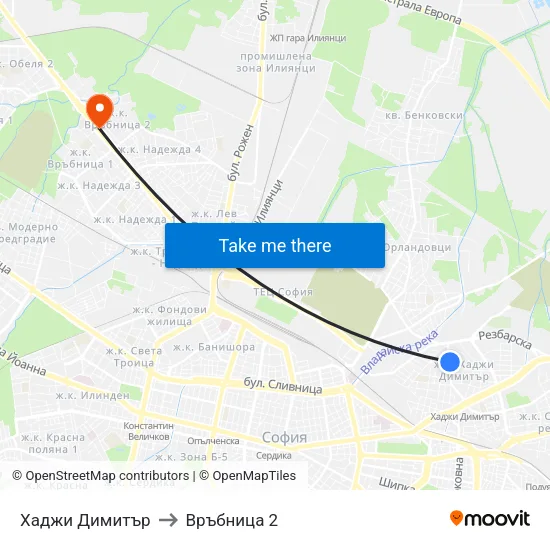 Хаджи Димитър to Връбница 2 map