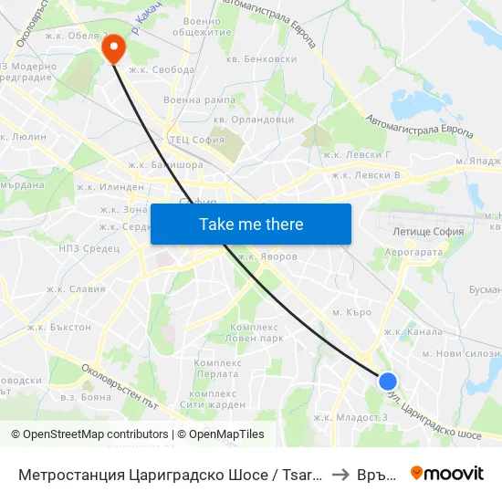 Ⓜ️ Метростанция Цариградско Шосе / Tsarigradsko Shosse Metro Station (1016) to Връбница 2 map