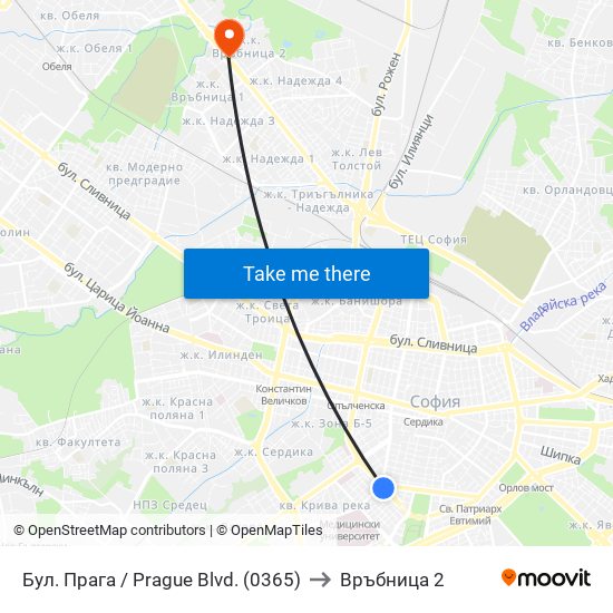Бул. Прага / Prague Blvd. (0365) to Връбница 2 map