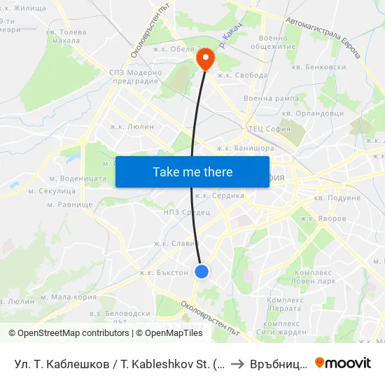 Ул. Т. Каблешков / T. Kableshkov St. (2213) to Връбница 2 map