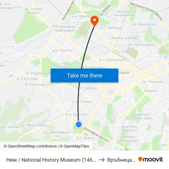 🎨 Ним / National History Museum (1464) to Връбница 2 map