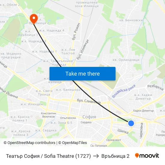 Театър София / Sofia Theatre (1727) to Връбница 2 map