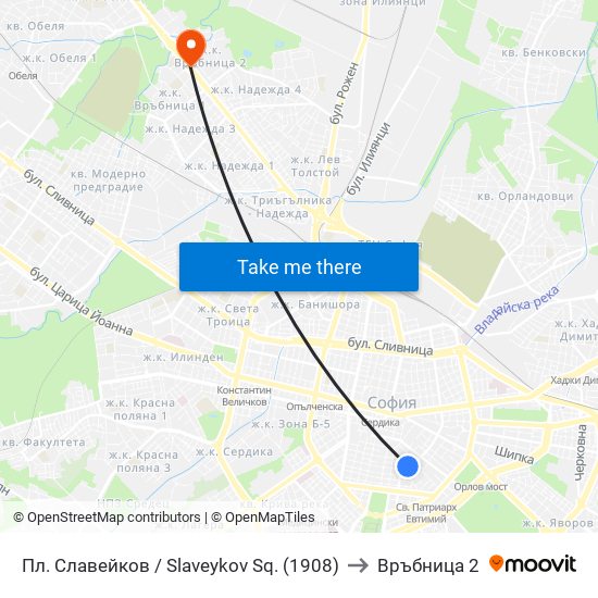 Пл. Славейков / Slaveykov Sq. (1908) to Връбница 2 map