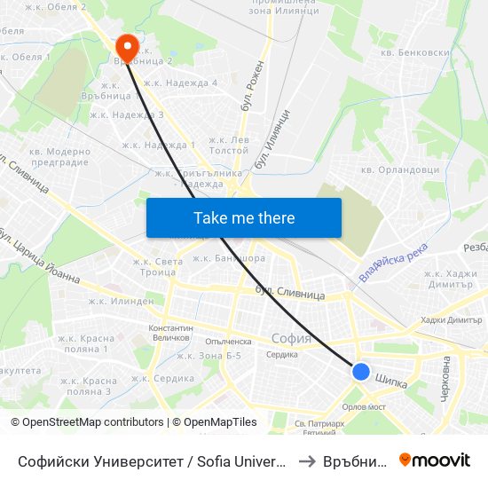 Софийски Университет / Sofia University (1697) to Връбница 2 map