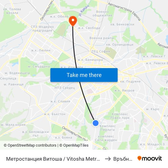 Метростанция Витоша / Vitosha Metro Station (2756) to Връбница 2 map