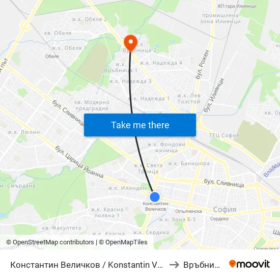 Константин Величков / Konstantin Velichkov to Връбница 2 map