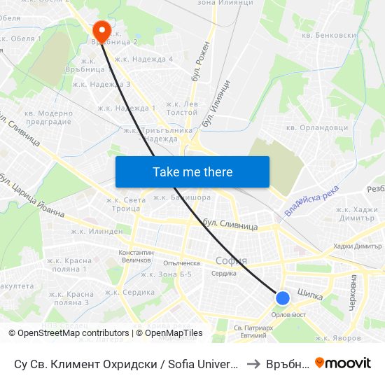 Су Св. Климент Охридски / Sofia University St. Kliment Ohridski to Връбница 2 map
