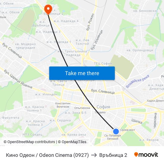 Кино Одеон / Odeon Cinema (0927) to Връбница 2 map