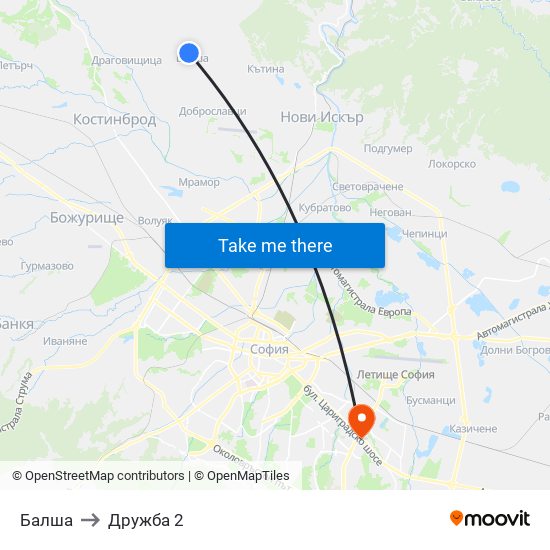 Балша to Дружба 2 map