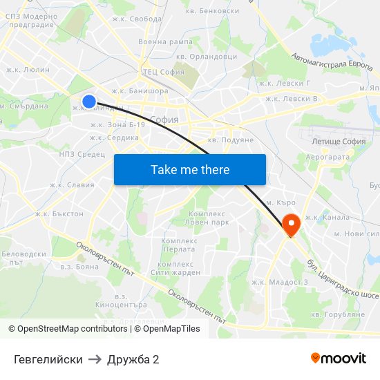 Гевгелийски to Дружба 2 map