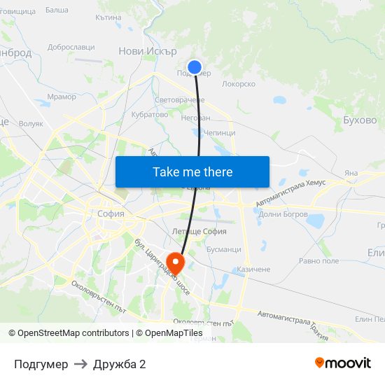 Подгумер to Дружба 2 map