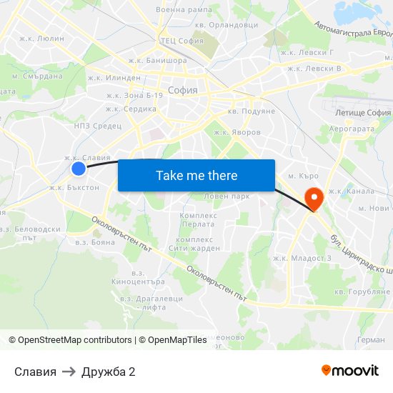 Славия to Дружба 2 map