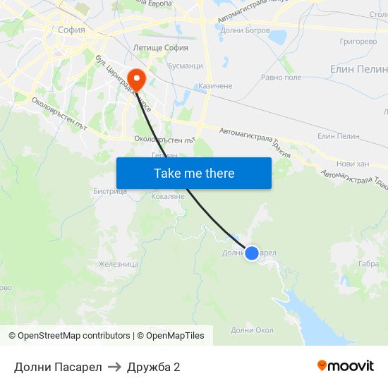 Долни Пасарел to Дружба 2 map