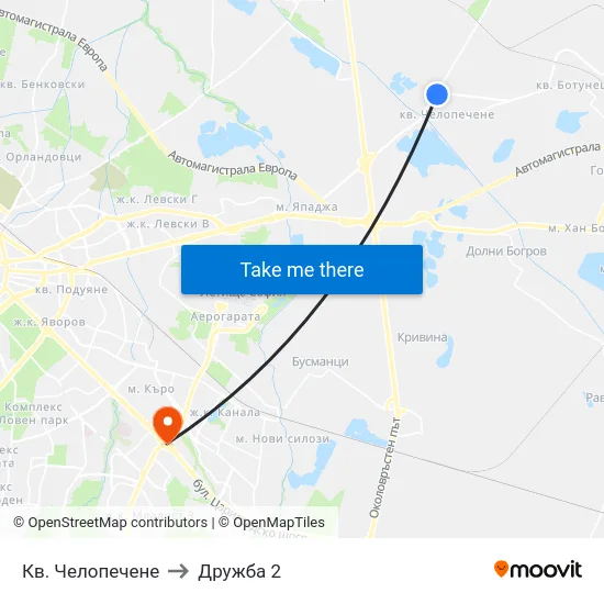 Кв. Челопечене to Дружба 2 map