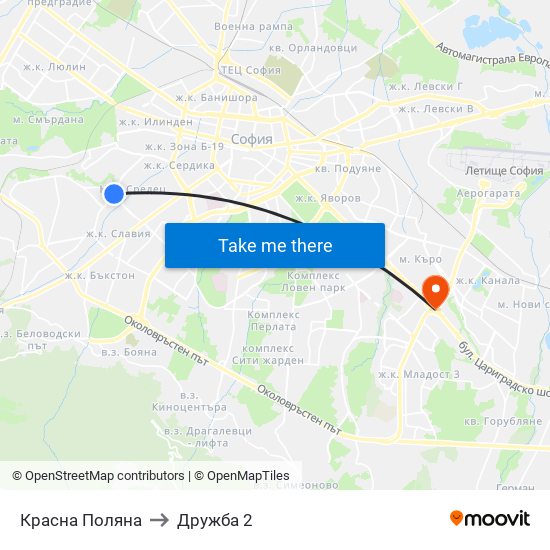 Красна Поляна to Дружба 2 map