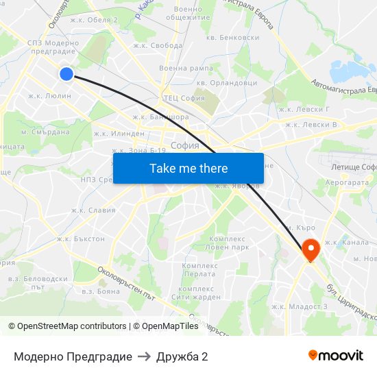 Модерно Предградие to Дружба 2 map