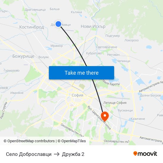 Село Доброславци to Дружба 2 map