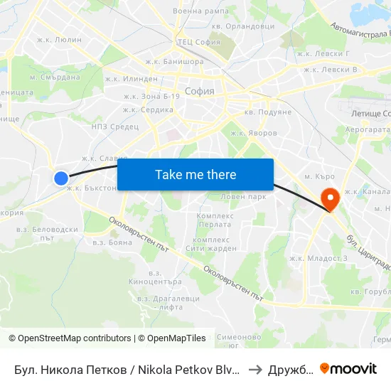 Бул. Никола Петков / Nikola Petkov Blvd. (0350) to Дружба 2 map